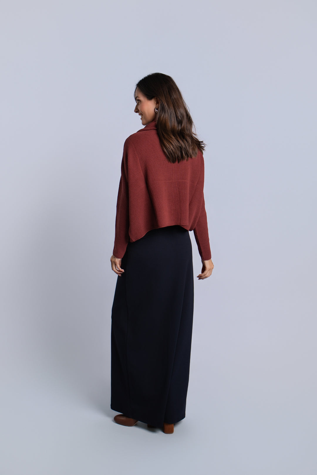 Women's Pima Cotton Thermal Cowl Sweater in Henna by PLANET, alternate view 2