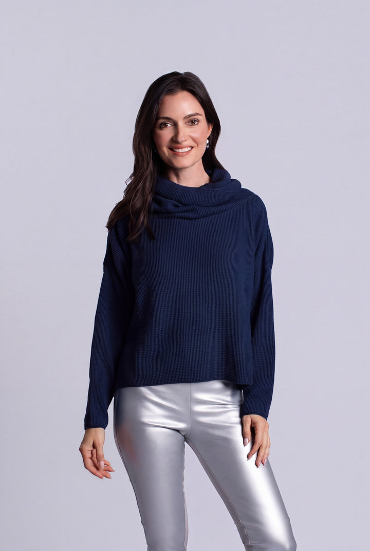 Pima Cotton Thermal Cowl Sweater - Midnight