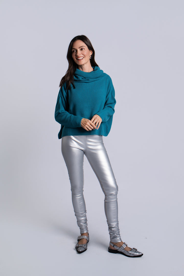 Women's Pima Cotton Thermal Cowl Sweater in Galaxy by PLANET, alternate view 4