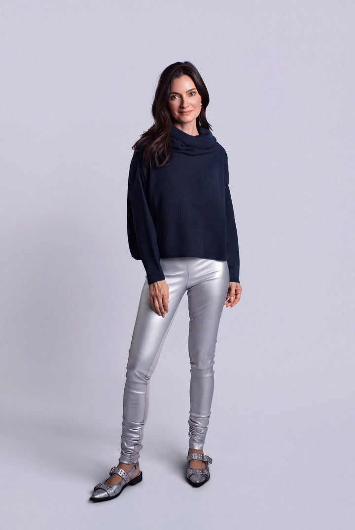 Pima Cotton Thermal Cowl Sweater - Midnight