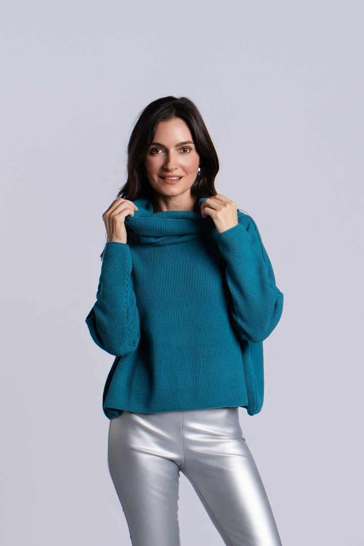 Women's Pima Cotton Thermal Cowl Sweater in Galaxy by PLANET