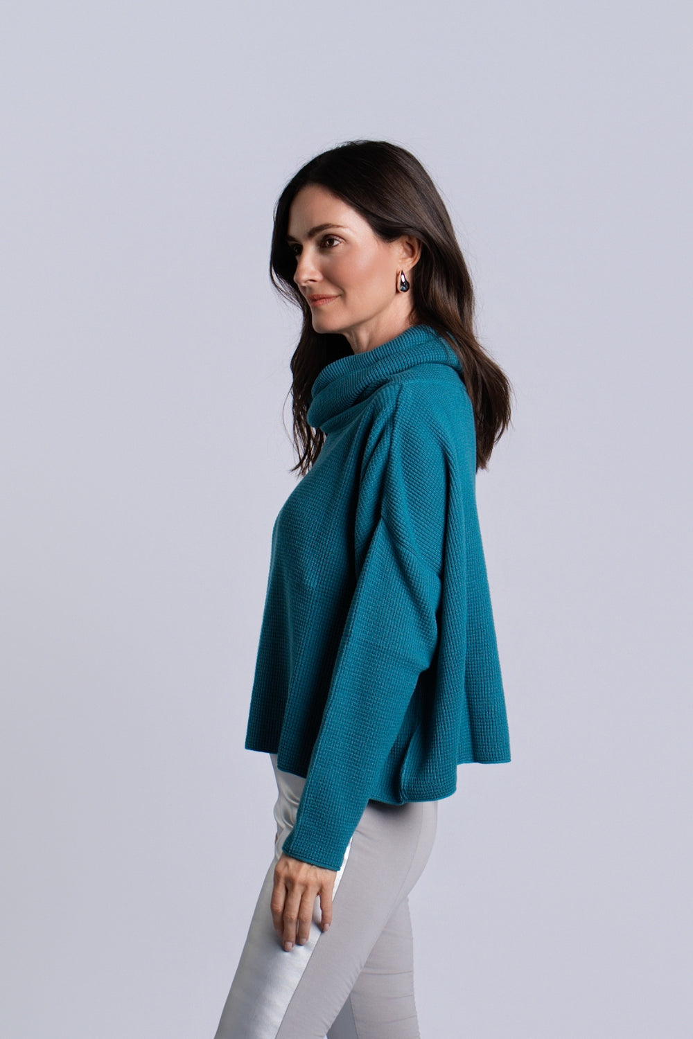 Women's Pima Cotton Thermal Cowl Sweater in Galaxy by PLANET, alternate view 2