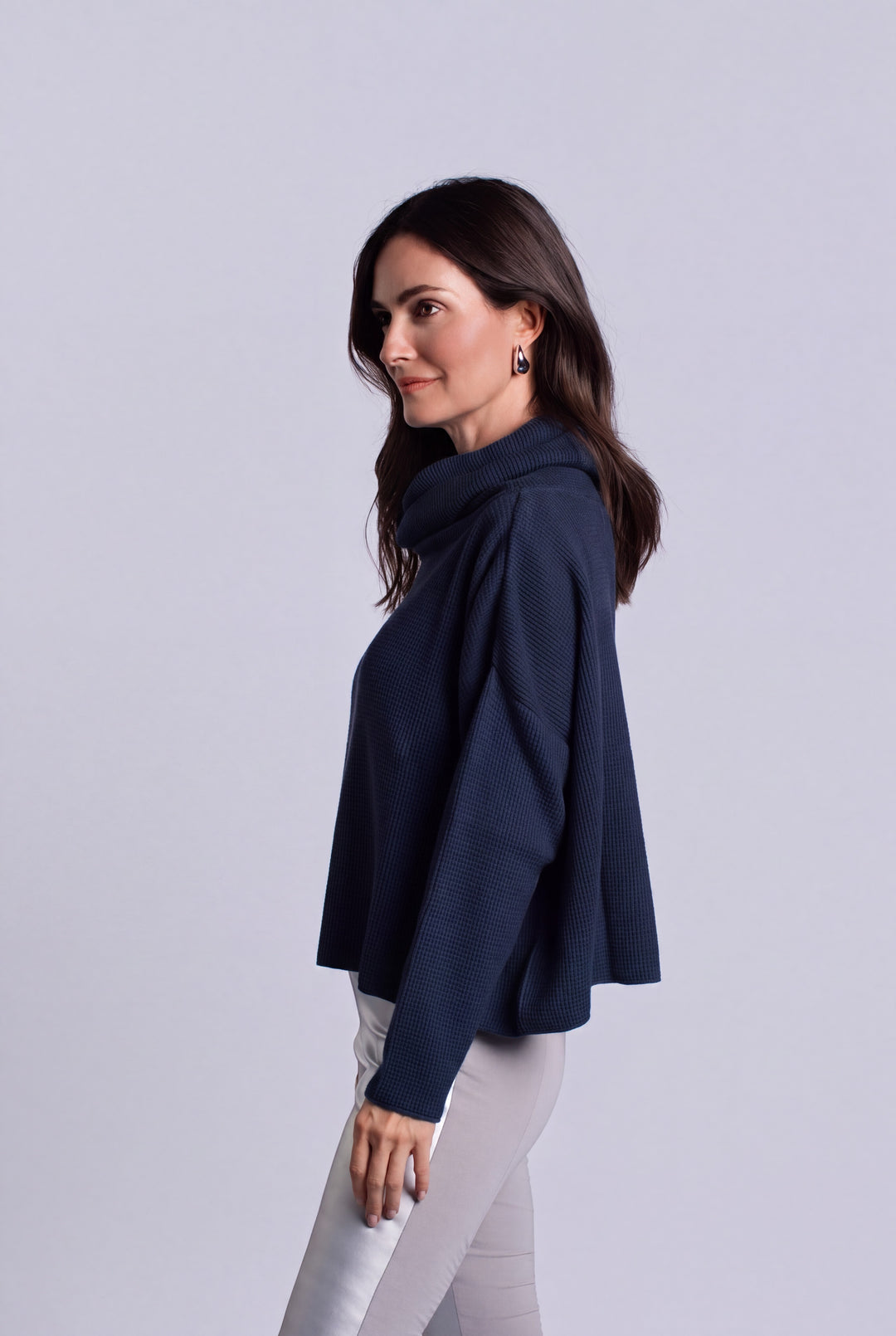 Pima Cotton Thermal Cowl Sweater - Midnight