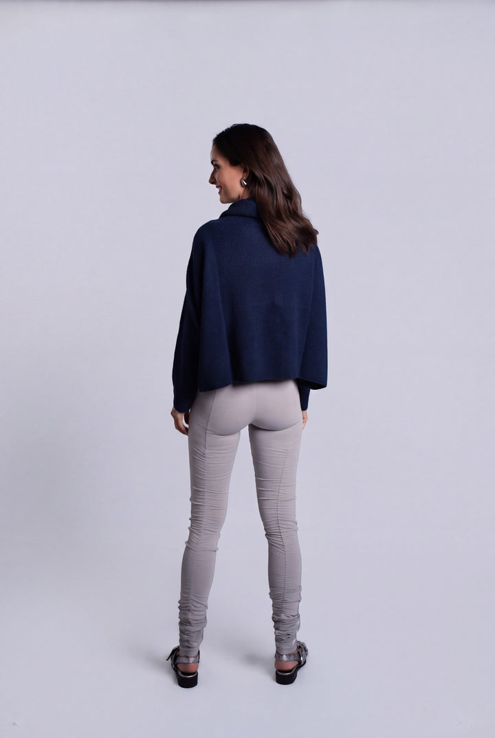 Pima Cotton Thermal Cowl Sweater - Midnight