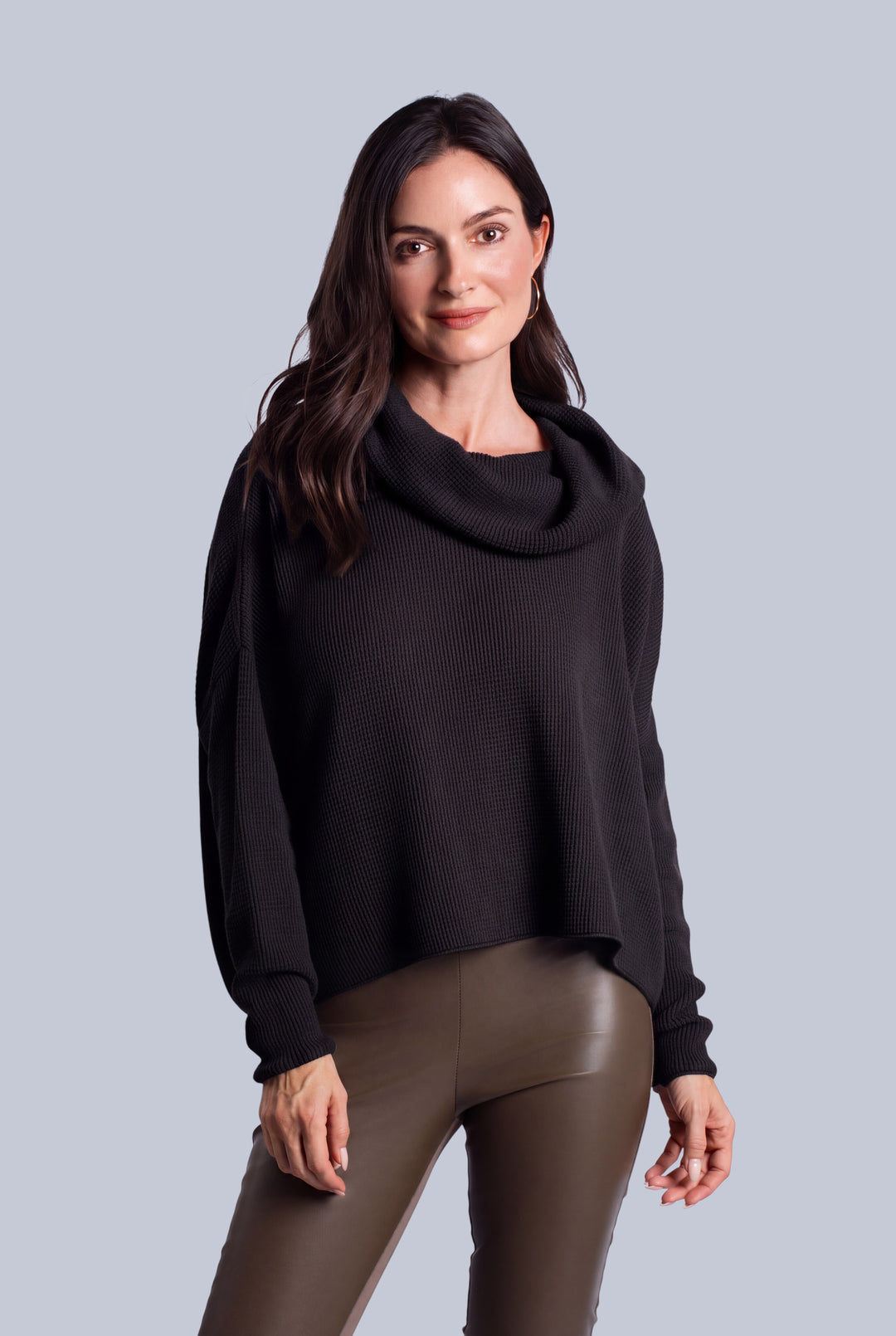 Pima Cotton Thermal Cowl Sweater - Black