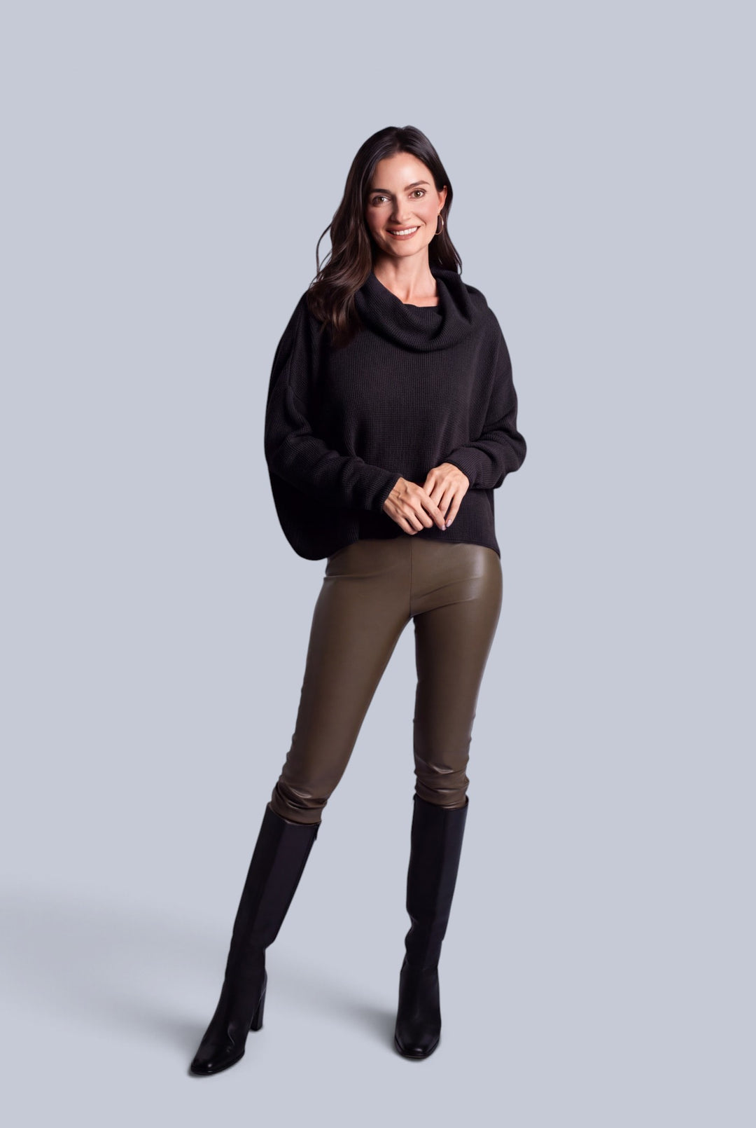 Pima Cotton Thermal Cowl Sweater - Black