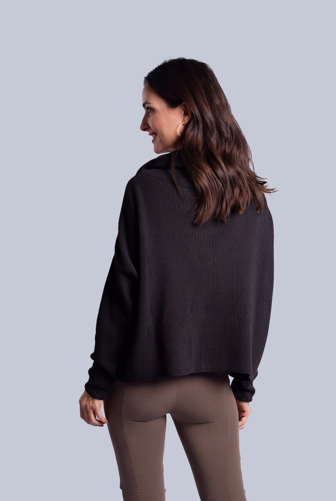Pima Cotton Thermal Cowl Sweater - Black