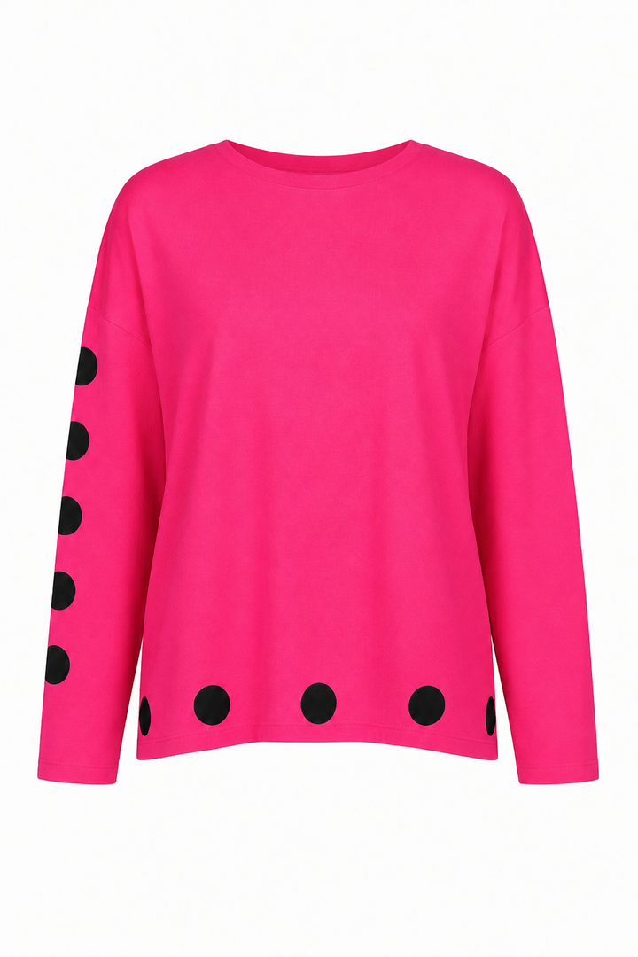 Pima Cotton Polka Dot Luxury Boxy T - Lipstick/Black