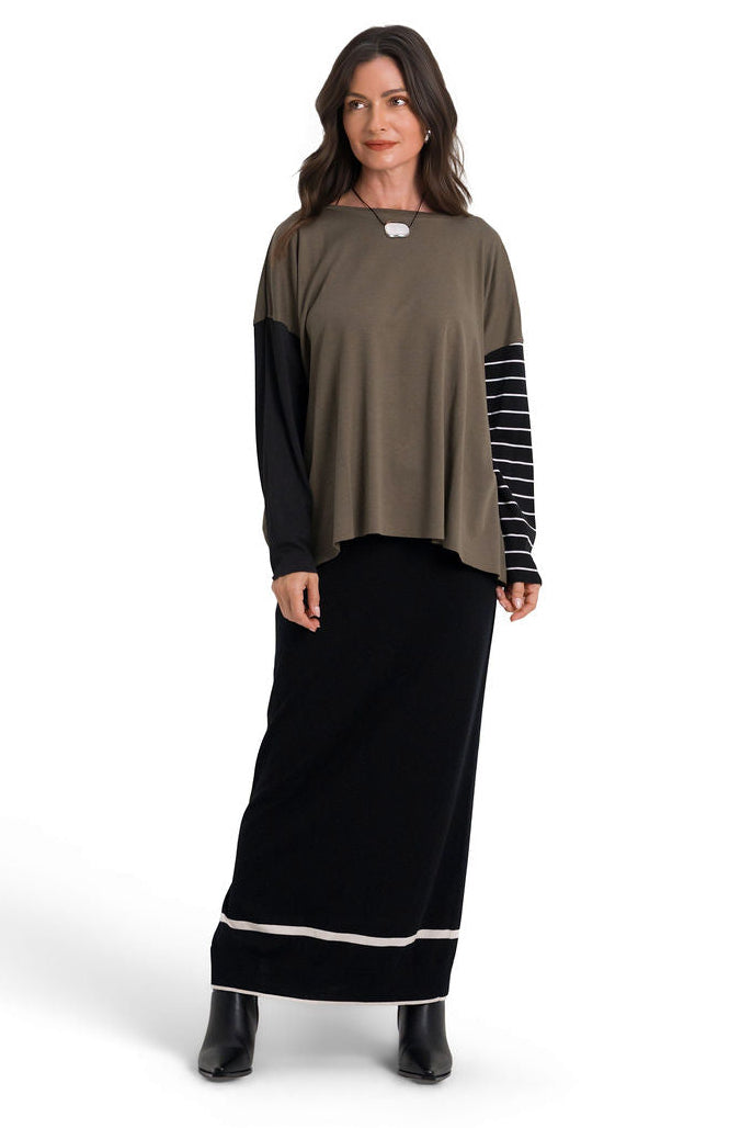 Pima Cotton Mixed Media Boxy T-Shirt - Loden Combo