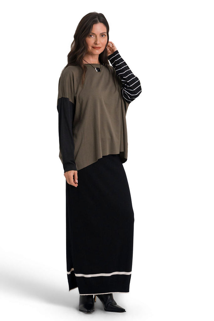 Pima Cotton Mixed Media Boxy T-Shirt - Loden Combo