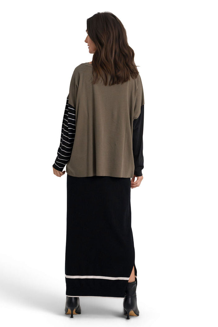 Pima Cotton Mixed Media Boxy T-Shirt - Loden Combo