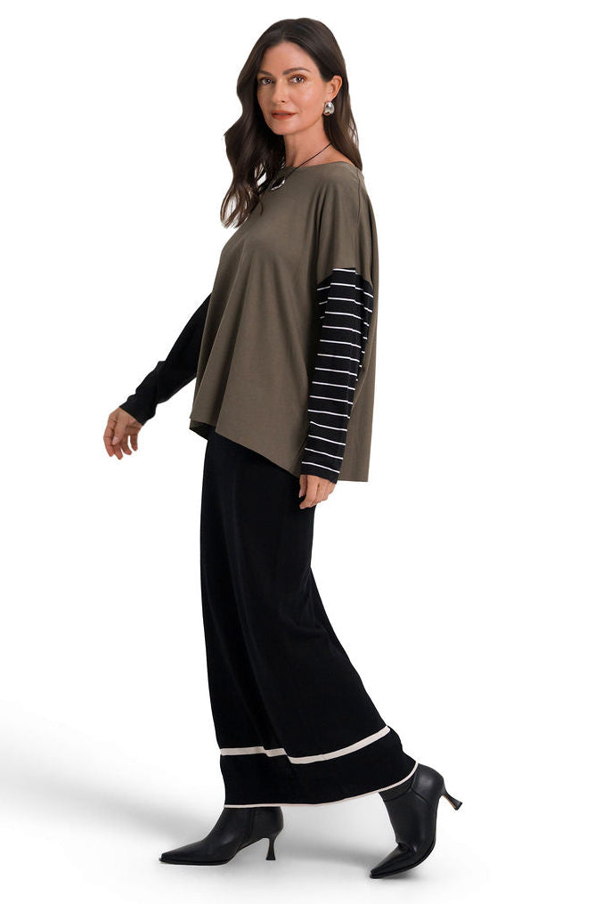Pima Cotton Mixed Media Boxy T-Shirt - Loden Combo