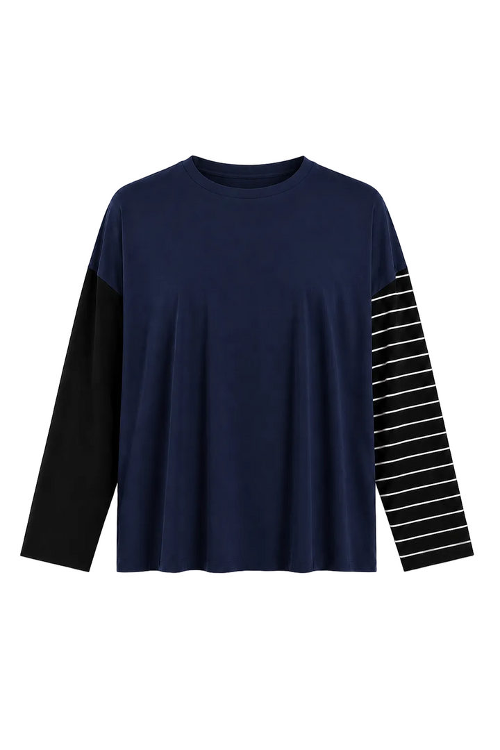 Pima Cotton Mixed Media Boxy T-Shirt - Midnight