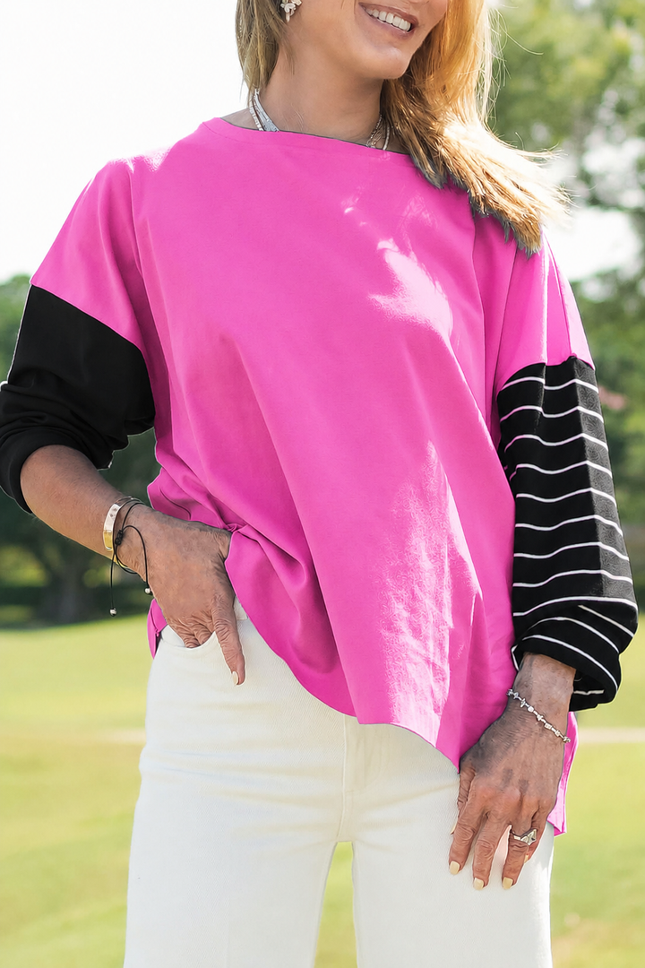 Pima Cotton Mixed Media Boxy T-Shirt - Peony