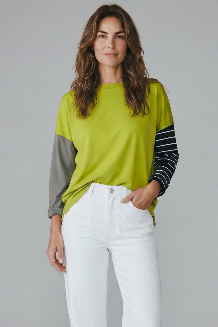 Pima Cotton Mixed Media Boxy T-Shirt - Guacamole/Loden
