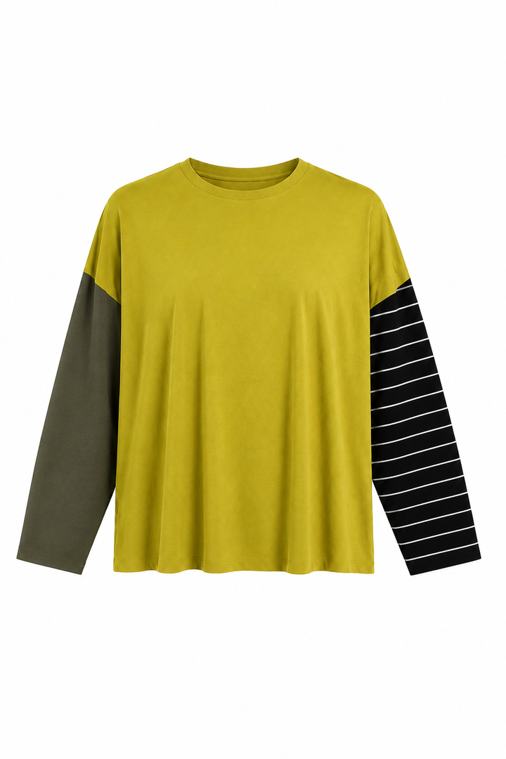 Pima Cotton Mixed Media Boxy T-Shirt - Guacamole