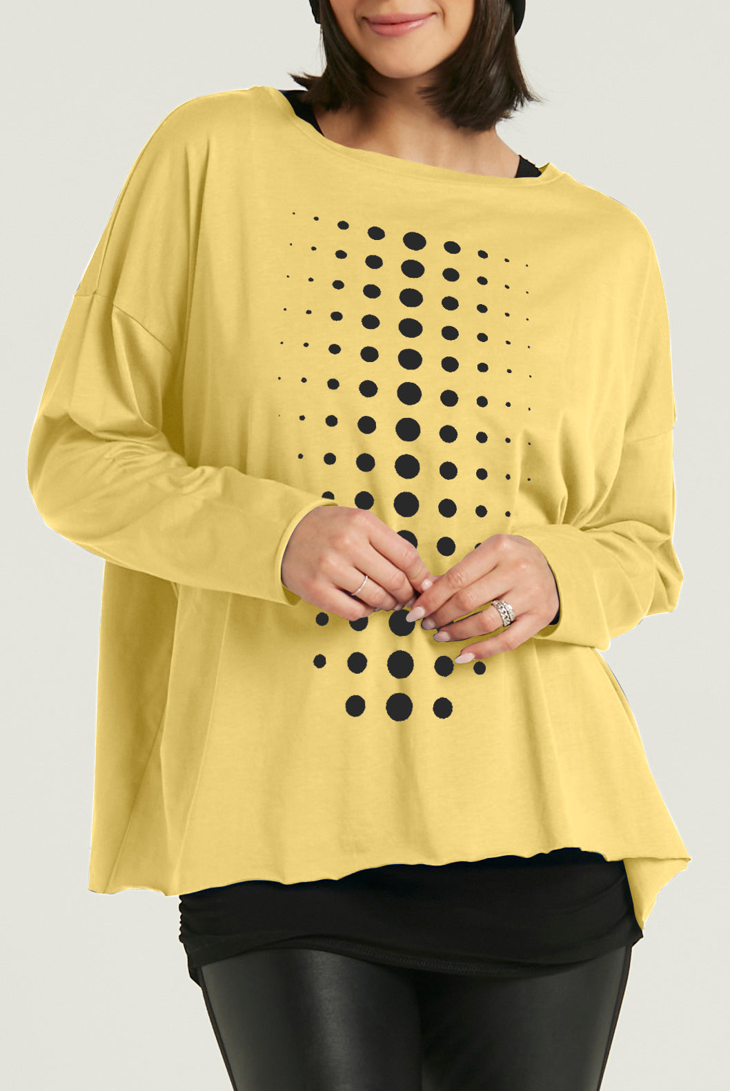 Pima Cotton Dot Dot Dot Luxury Boxy T-Shirt - Chartreuse/Black