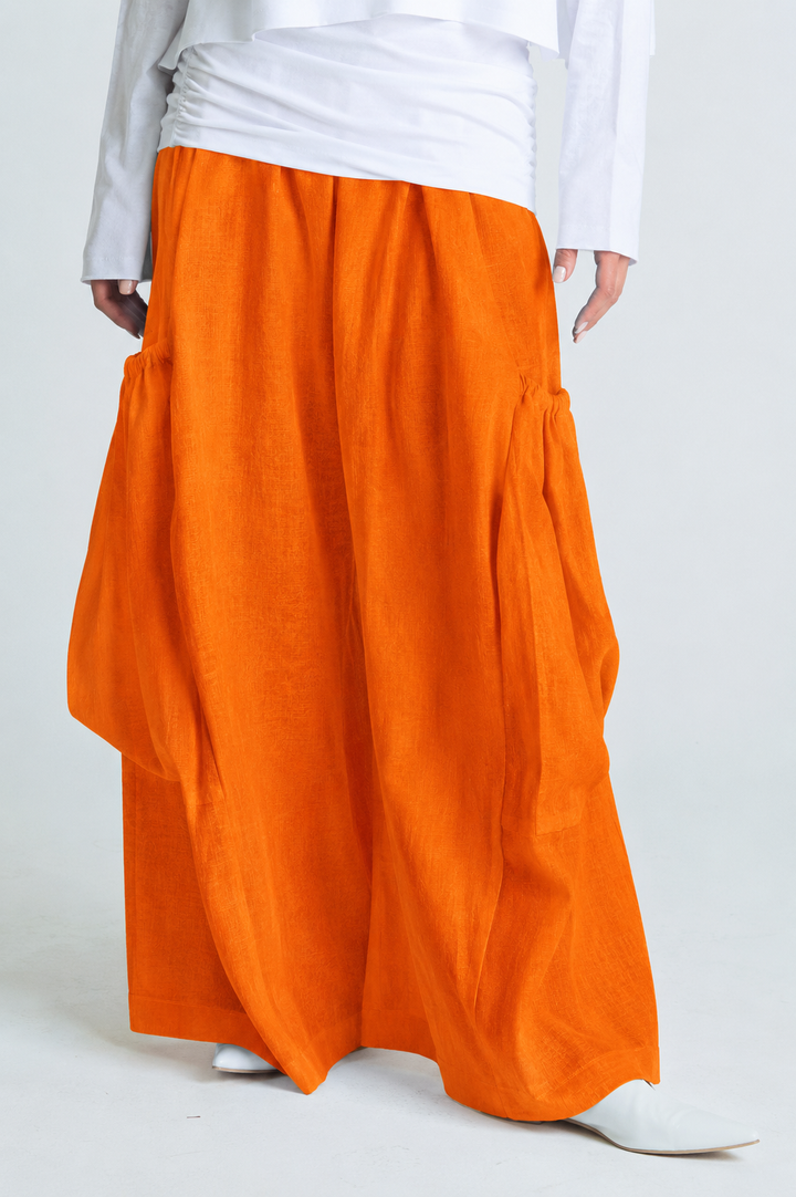 Linen Big Pocket Pants - Orange