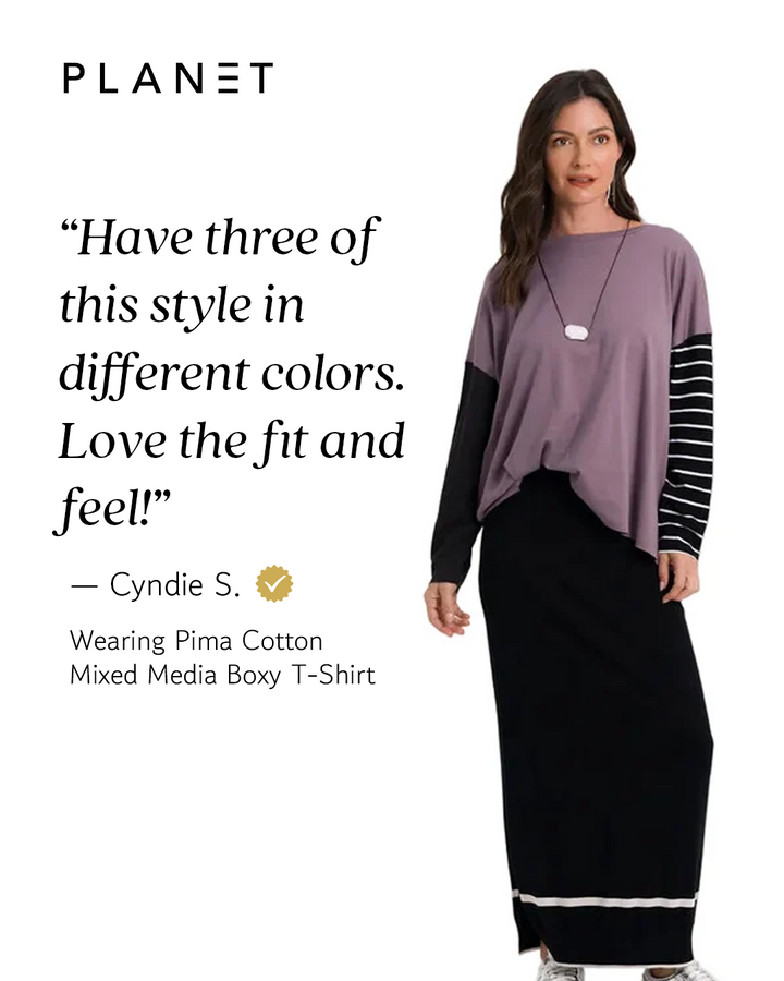 Pima Cotton Mixed Media Boxy T-Shirt - Amethyst