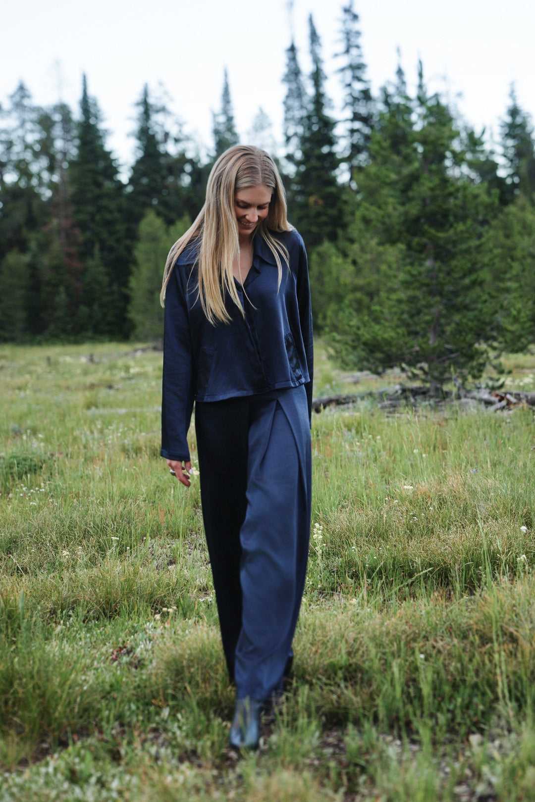 Sateen Single Pleat Pants - Midnight