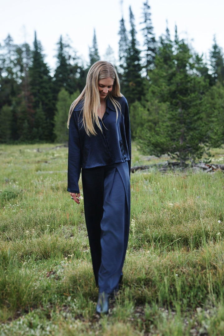 Sateen Single Pleat Pants - Midnight