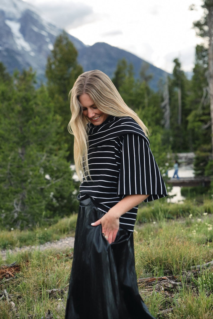 Pima Cotton Jackie O Top - Black/White