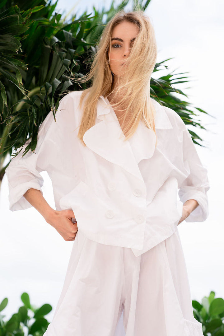 Nylon Cropped Sailor Jacket - White