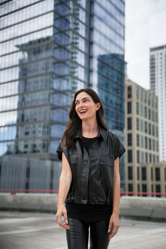 Vegan Leather Mini Cargo Vest - Black – PLANET by Lauren G