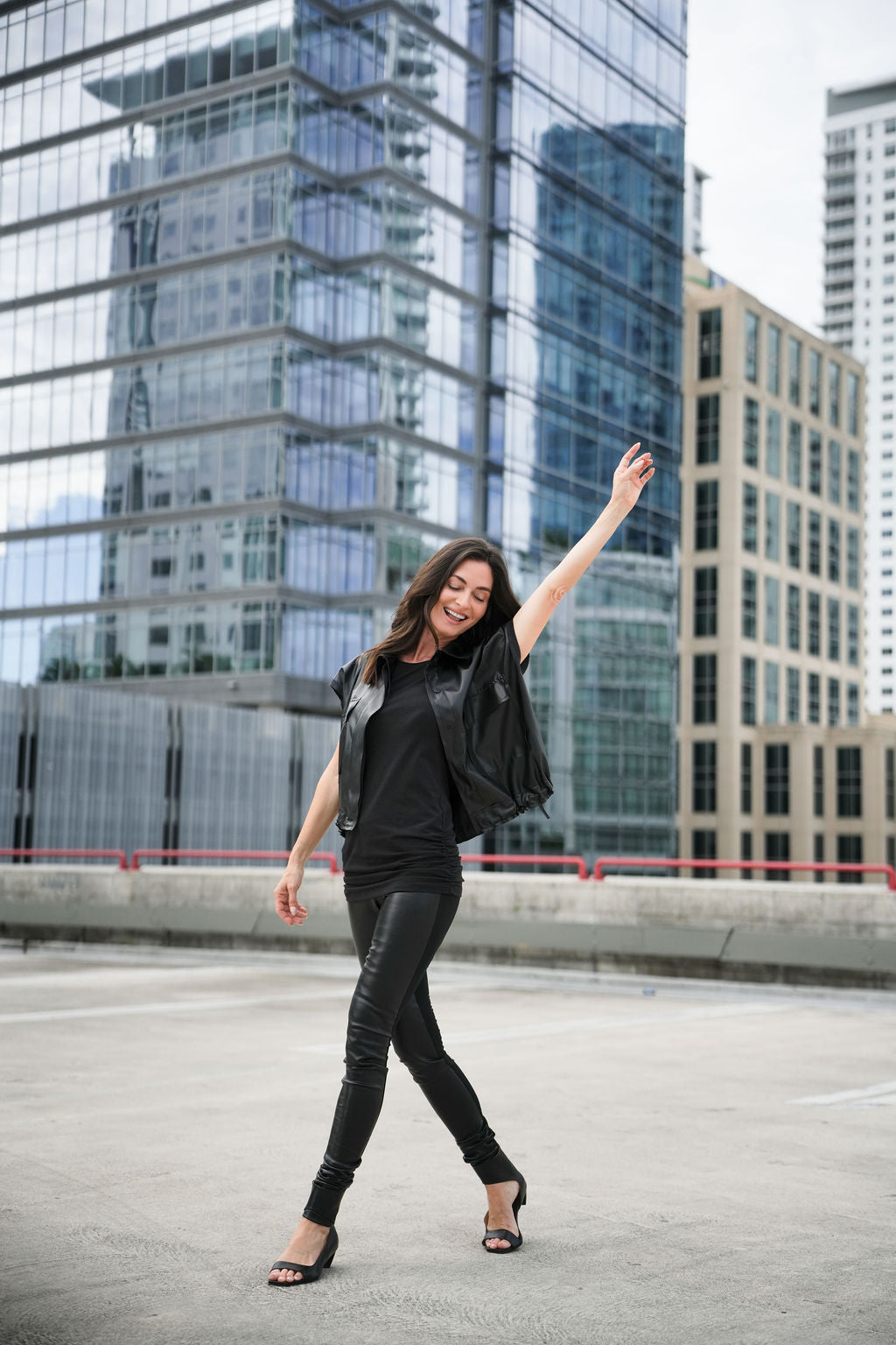 Vegan Leather Mini Cargo Vest - Black