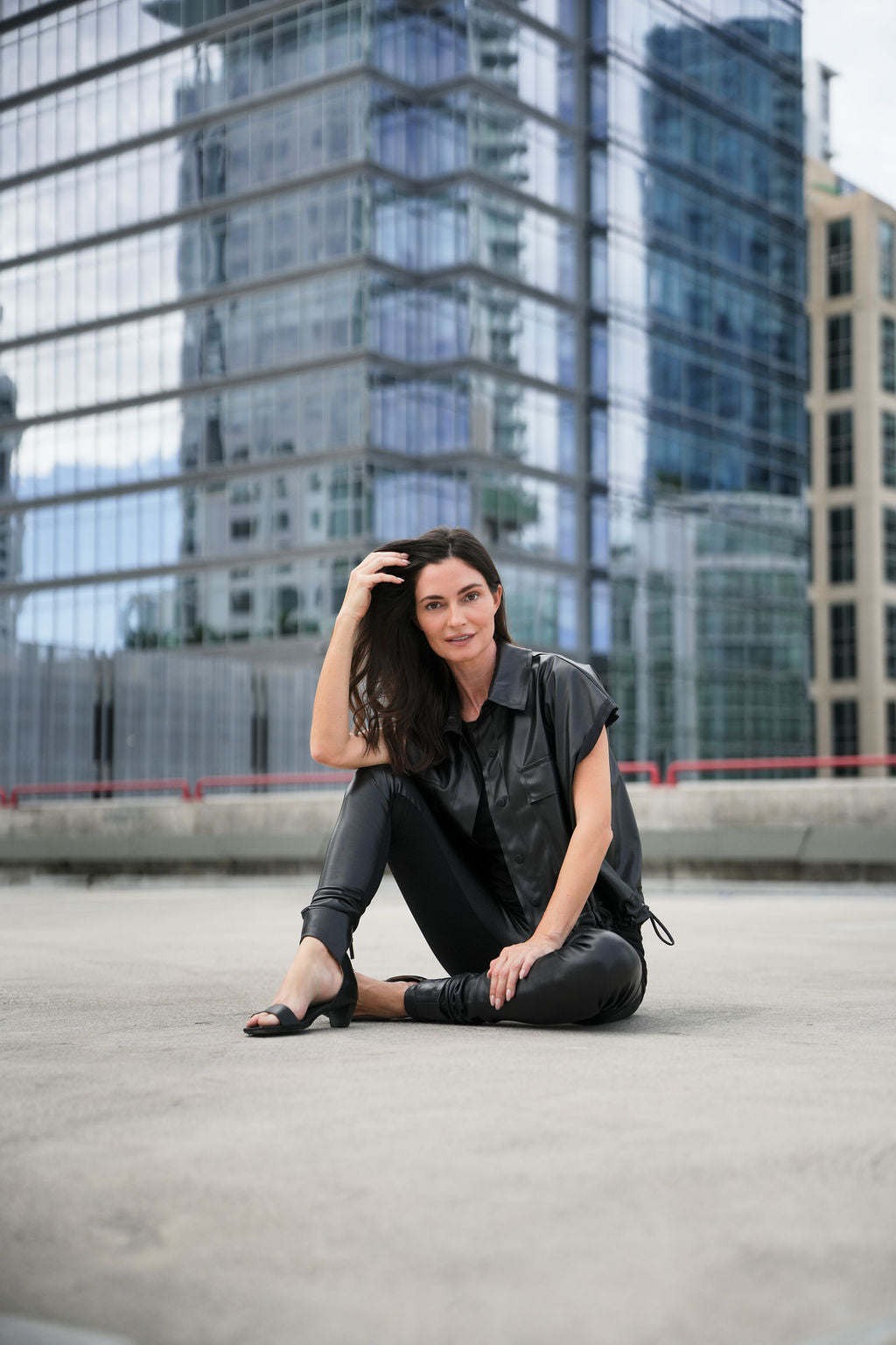 Vegan Leather Mini Cargo Vest - Black