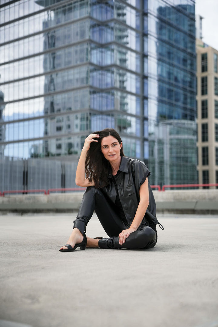 Vegan Leather Mini Cargo Vest - Black