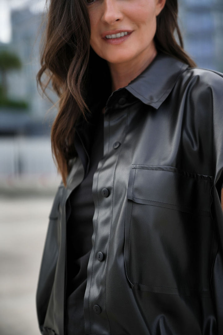 Vegan Leather Mini Cargo Vest - Black