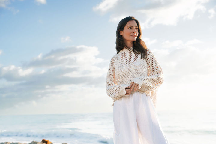 Pima Cotton Hamptons Crewneck Crochet Sweater