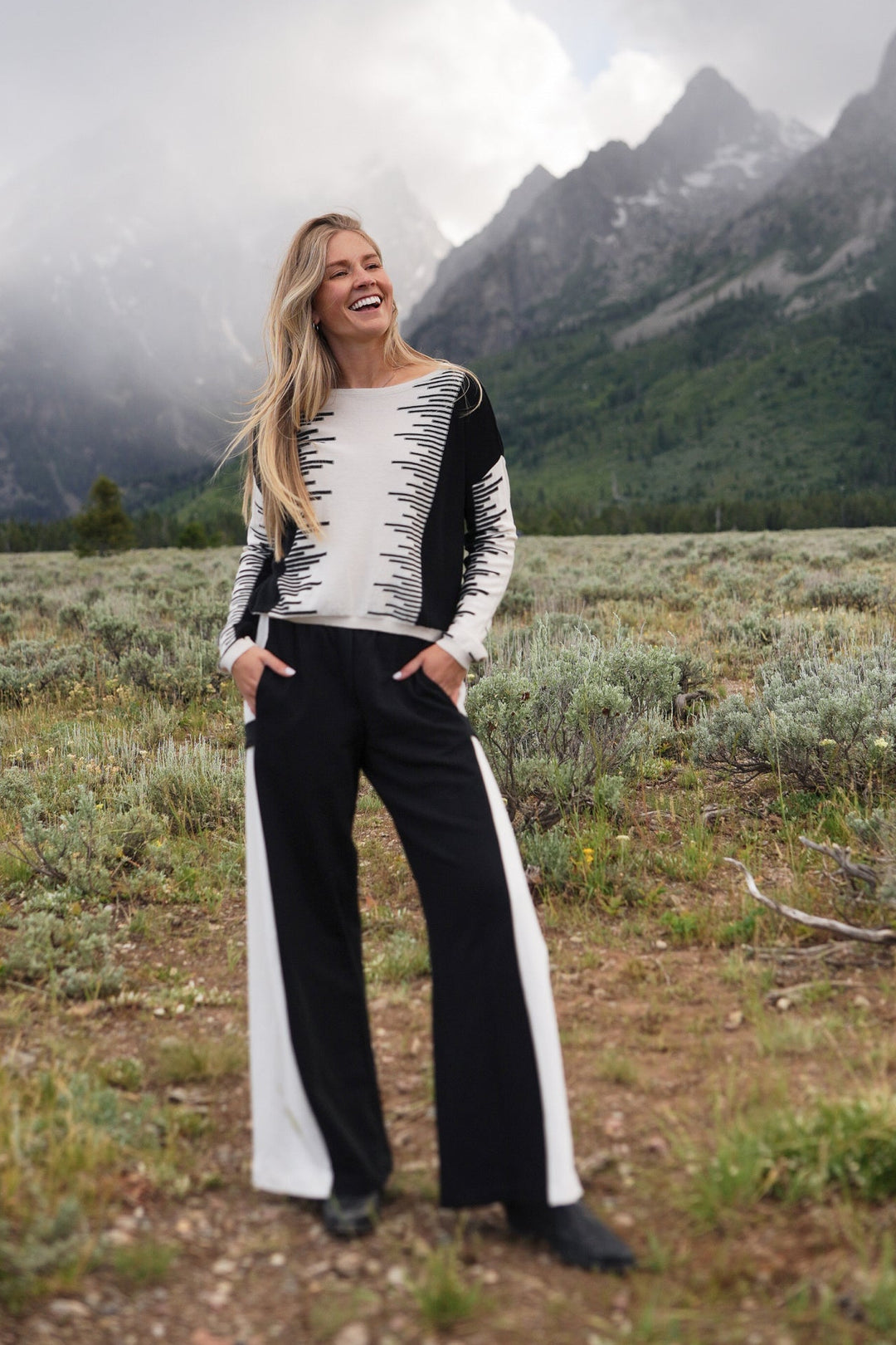 Pima Cotton Thrive Sweater - Black/Stone