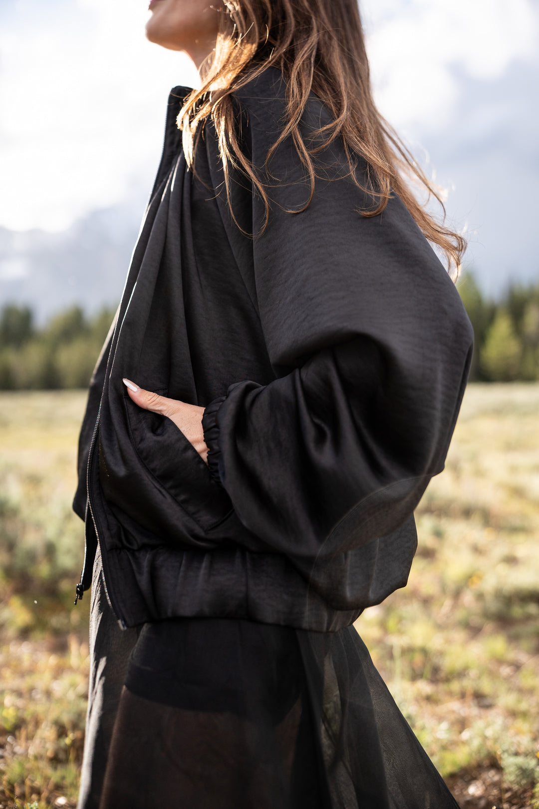 Sateen Evening Bomber - Black