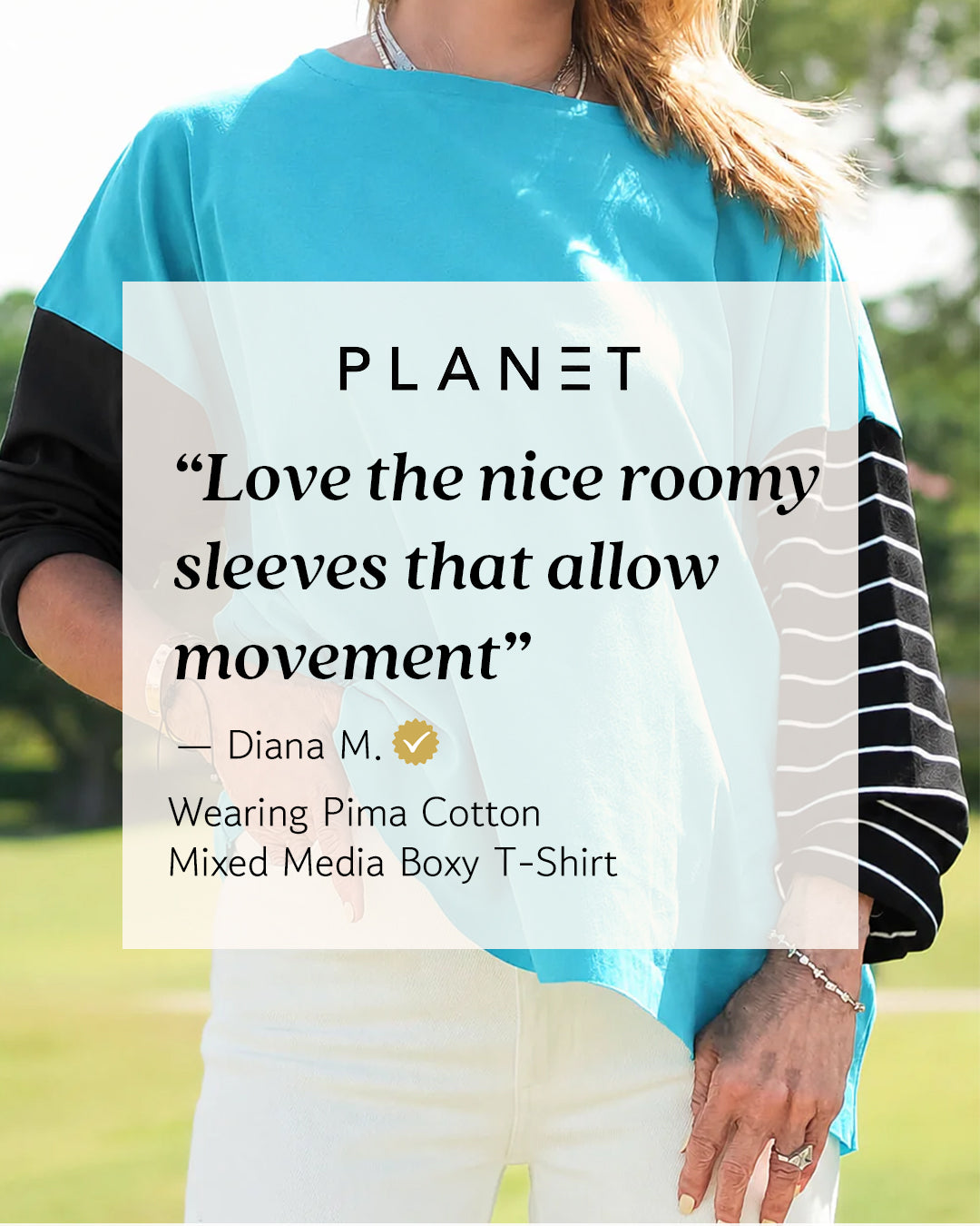 Pima Cotton Mixed Media Boxy T-Shirt - Royal/Black