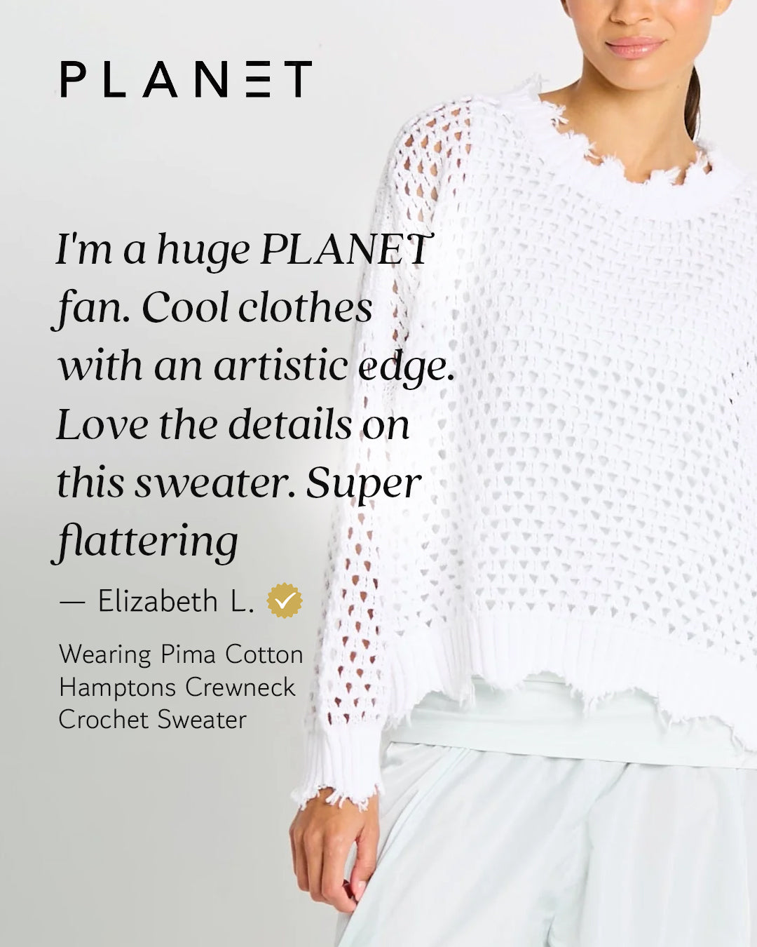 Pima Cotton Hamptons Crewneck Crochet Sweater - Black