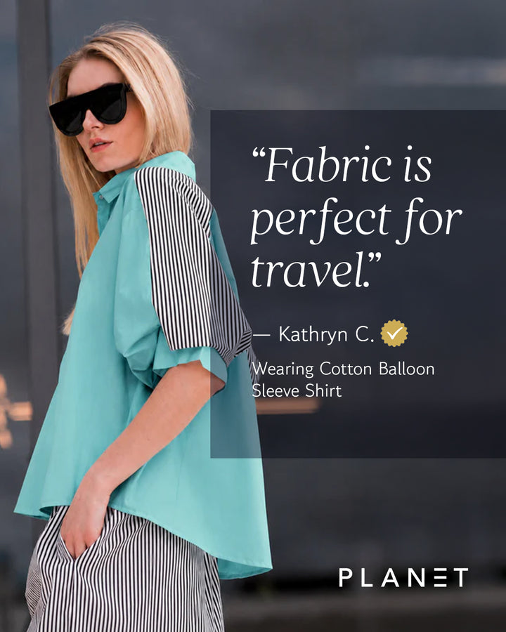 Cotton Balloon Sleeve Shirt - White/Bold Stripe