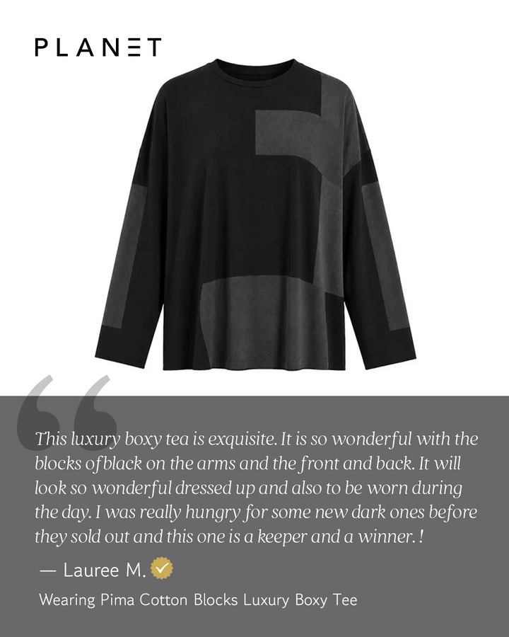 Pima Cotton Blocks Luxury Boxy Tee - Black