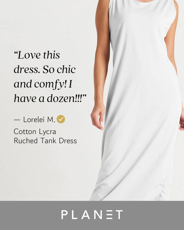 Cotton Lycra Ruched Tank Dress - Black