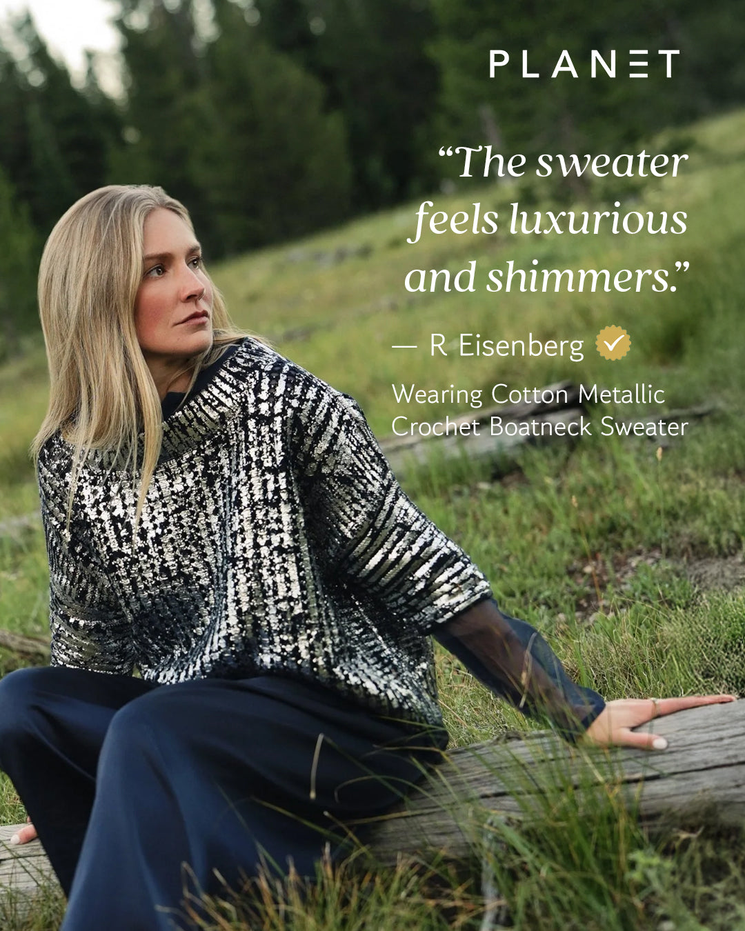 Cotton Metallic Crochet Boatneck Sweater - Vapor/Silver