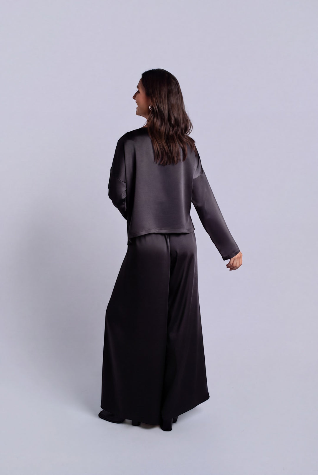 Sateen Single Pleat Pants - Black
