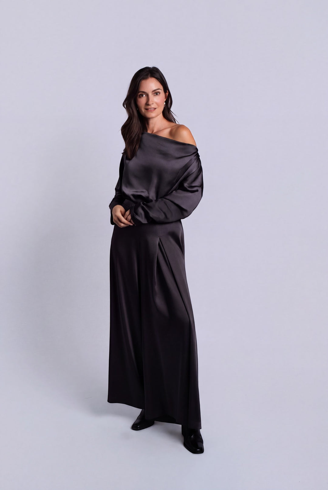 Sateen Single Pleat Pants - Black