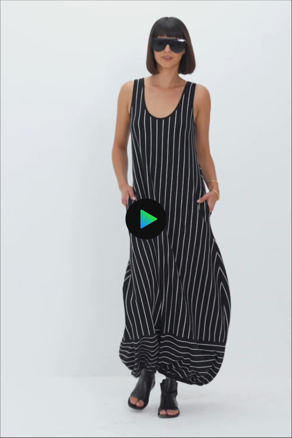 Pima Cotton Striped Lantern Dress