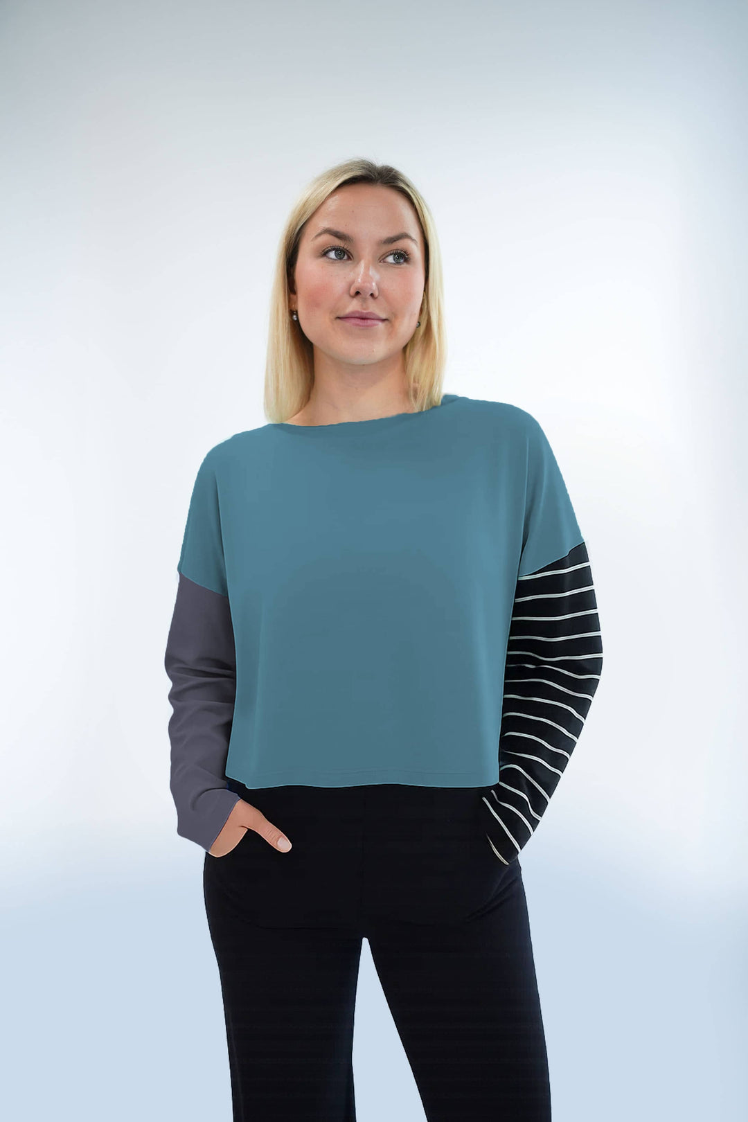 Pima Cotton Mixed Media Mini Luxury Boxy T-Shirt - Vapor