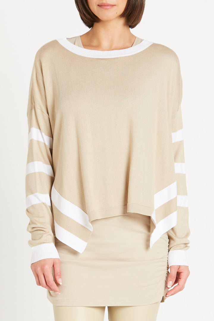 Pima Cotton Side Stripes Crewneck Sweater