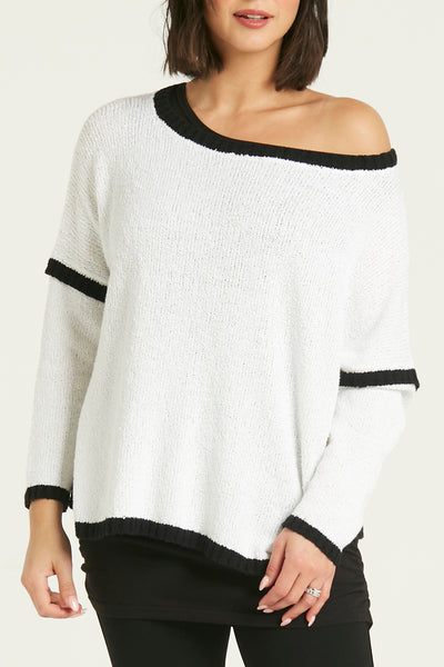 Pima Cotton Bouclé Border Sweater