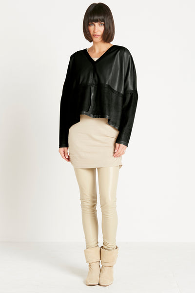 Vegan Leather V Neck Top