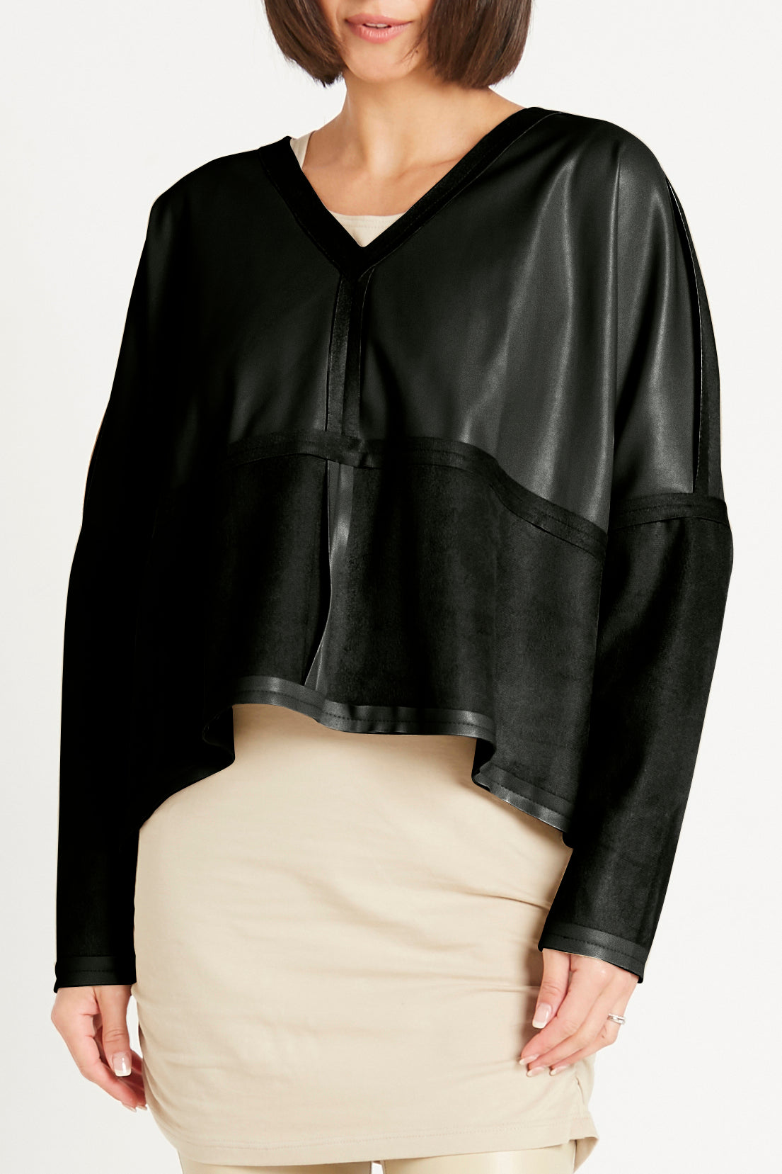 Vegan Leather V Neck Top