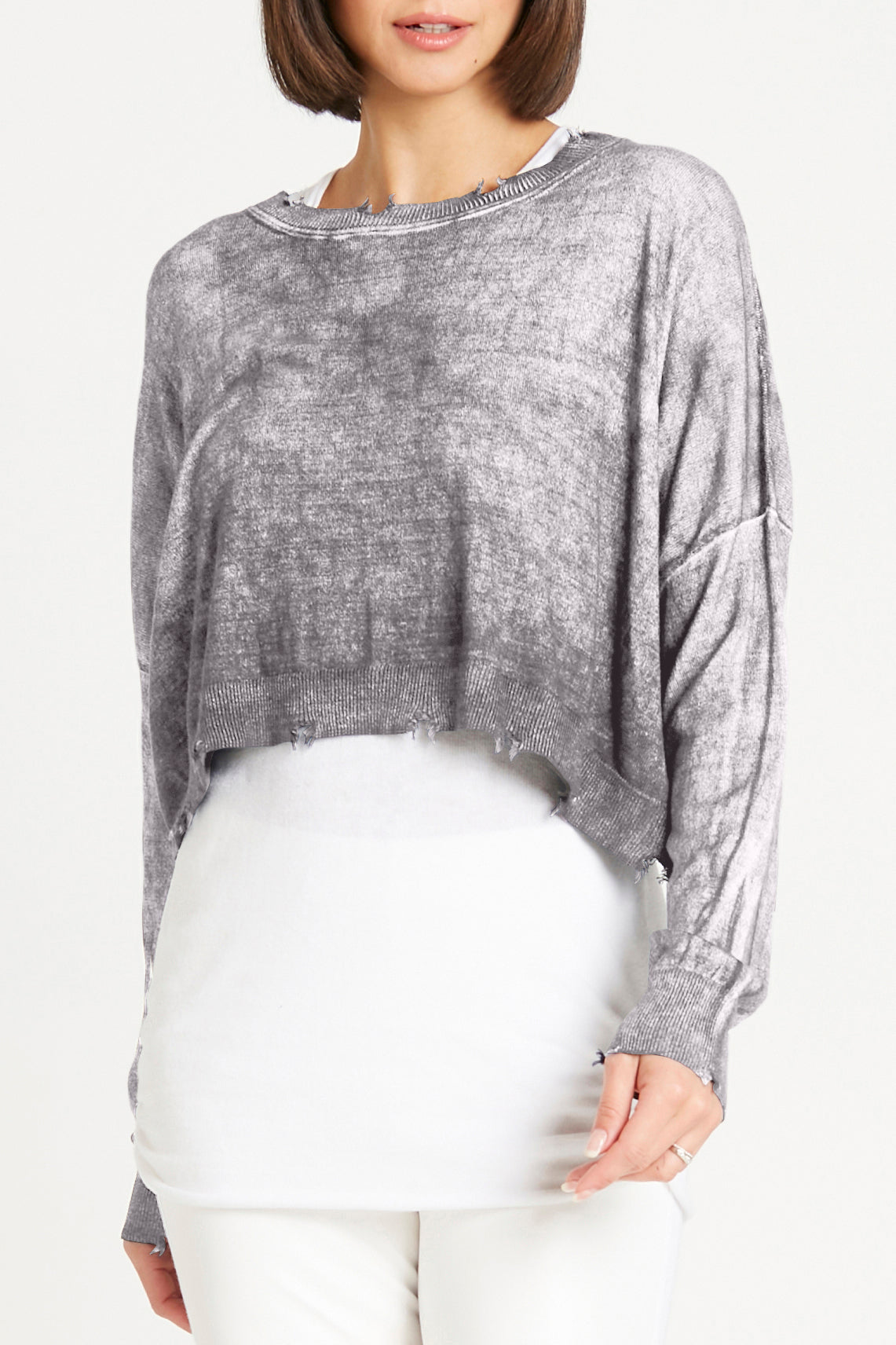 Pima Cotton Mini Distressed Crewneck Sweater